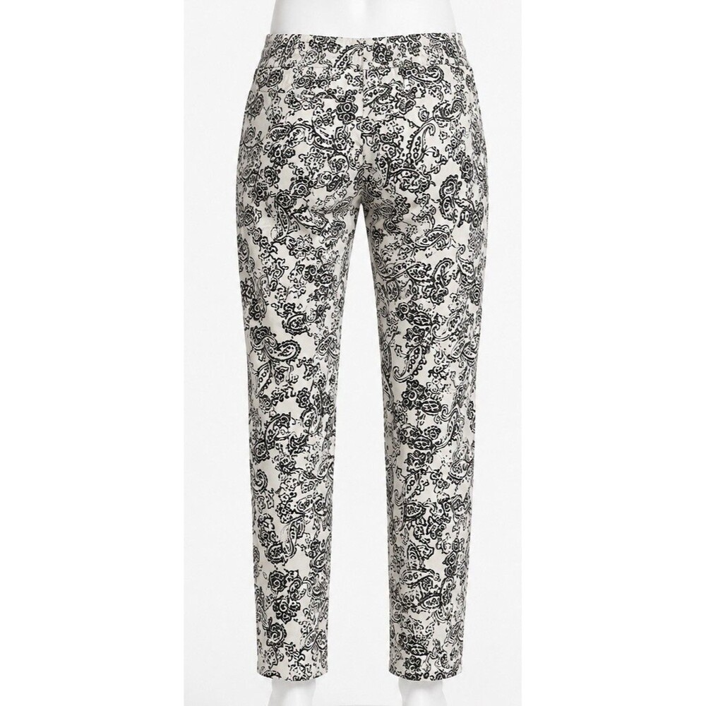 NYDJ Ankle Jeans Womens 10 Paisley Print White Black Stretch Straight Cro - Picture 2 of 9